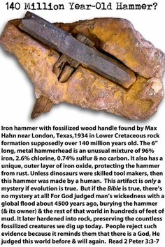 an old hammer is on top of a rock with text describing it's history