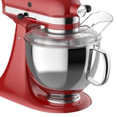 an image of a red mixer on a white background with clippings to the side