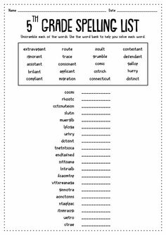 the 5th grade spelling list for students