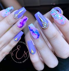 Charm Nails, Nails Bling, Blue Ombre Nails, 2022 Nails, Nails Pastel, Uñas Acrilicas, Drive Thru, Coffin Nails Designs, Bling Nails