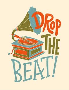 a t - shirt with the words drop the beat on it and an old record player