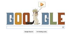 the google logo has an image of a cartoon character with a speech bubble above it