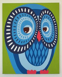 an owl painting on a green and blue background