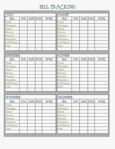 the bill tracking sheet is shown here