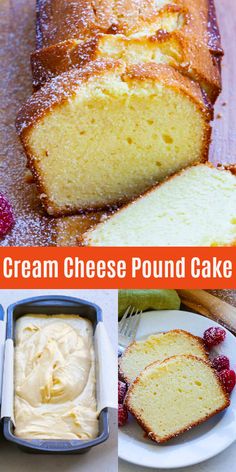 a collage of different types of cream cheese pound cake