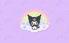 an anime character sitting on top of a cloud with a rainbow in the sky behind it