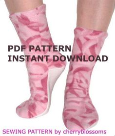 a woman's feet in pink and white socks with the words sewing pattern instant