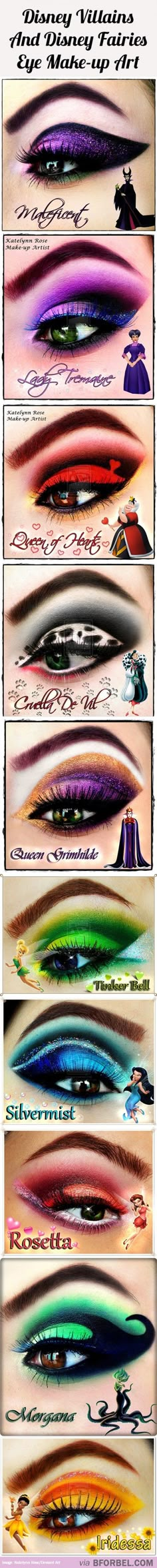 10 Disney Villains And Fairies Inspired Beautiful Eye Makeup...For more beauty, makeup, and nail art tips and ideas, go to www.sparkofallure.com Princess Eye Makeup, Fantasy Make-up, Make Up Designs, Drag Make-up, Disney Makeup, Beautiful Eye Makeup, Nail Art Disney, Crazy Makeup, Beautiful Eye