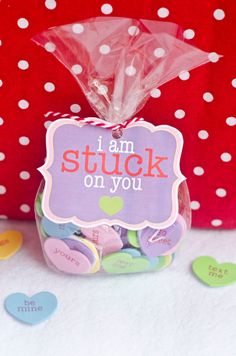 i am stuck on you jar filled with conversation hearts for valentine's day or any special occasion