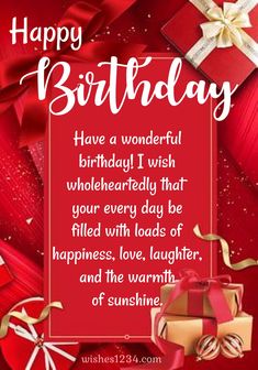 a birthday card with presents on it and the words, happy birthday have a wonderful birthday wish