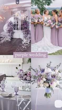 purple wedding color palettes for the bride and her bridesmaids in lavender tones