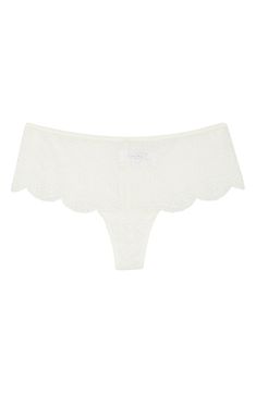 Visually stunning lace updates these cheeky boyshorts designed in France with scalloped edges to disappear under clothing. 64% nylon, 28% elastane, 8% cotton Hand wash, dry flat Imported Women's Clothing Feminine Scalloped Lace Bottoms, Fitted White Brief Shorts, White Fitted Brief Shorts, Feminine Lace Seamless Bottoms, Feminine Seamless Lace Bottoms, Fitted Lace Trim Shorts, Fitted Lace Shorts With Lace Trim, Delicate Lace Brief Bottoms For Summer, Elegant White Lace Shorts