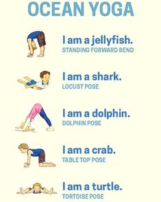 an ocean yoga poster with the words i am a jellyfish, standing forward bend