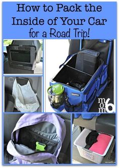 the inside of a car with various items in it and text overlay that says how to pack the inside of your car for a road trip