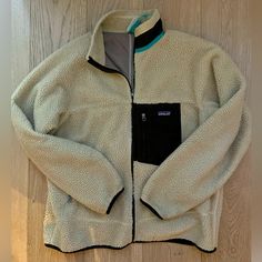 Xl Vintage Patagonia Jacket. Teal Blue Trim And Tan Fleece Jacket. Last Picture Is More Recent Style Of Coat! Coats Vintage, Vintage Patagonia, Patagonia Fleece, Blue Trim, Patagonia Jacket, Patagonia Jackets, Teal Blue, Fleece Jacket, Patagonia