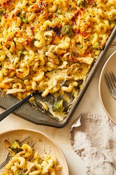 a casserole dish with chicken and broccoli in it on a plate