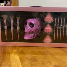 Nwt. 13 Piece, Essentials Collection, Makeup Holder And Brush Set. This Set Is Sooo Beautifully Spooky!! Perfect For The Girly-Girl Who Loves Things A Little On The Dark Side! Pretty Pink And Rhinestone Detailing. Would Look So Cute On A Vanity Or Shelf Even In The Most Famine Room! Set Includes: 1 Skull Makeup Brush Storage Cup, 3 Powder Puffs, Powder Brush, Blush Brush, Sculpting Contour Brush, Angled Blending Brush, Done Shading Brush, Concealer Brush, Eyeshadow Brush, Smudge Brush And Angled Mac Makeup Lipstick, Witchy Makeup, Y2k Room, Makeup Display, Collection Makeup, Shading Brush, Powder Puffs, Brush Storage, Artist Tips