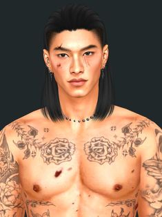 an image of a man with tattoos on his chest