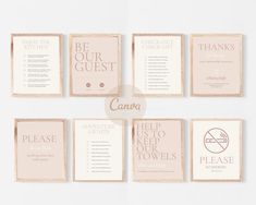 the wedding seating cards are arranged on top of each other