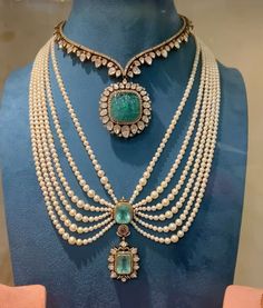 Pearl Haram, Russian Emerald, Ladies Blouse Designs, Bridal Diamond Jewellery, Ladies Blouse, Diamond Jewelry Designs, Emerald Pendant, Beads Jewellery, Emerald Necklace