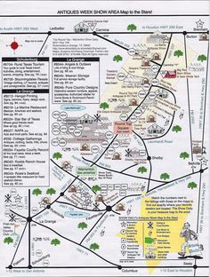 a map showing the location of various areas in this area, including buildings and trees