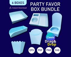 the party favors box bundle includes 6 boxes and 5 paper napkins