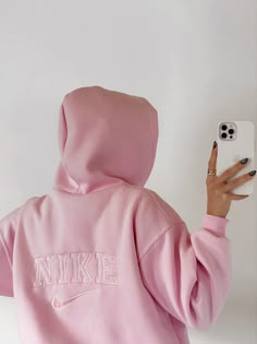 Pink Hoodie Outfit, Embroidery Crewneck, Light Blue Prom Dress, Tank Top Long, Hoodie Aesthetic, Cute Lazy Outfits, Lazy Outfits, Pink Nikes, Tank Top Long Sleeve