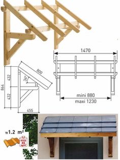 an image of a wooden structure with measurements for the top and bottom part, including roof