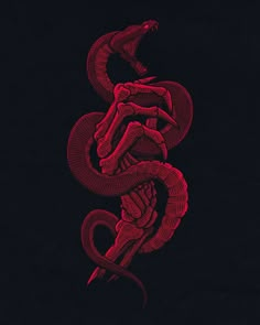 a red snake on a black background with the letter s in it's center