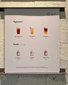 a sign with different types of drinks on it