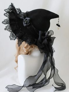 Witch Accessories Costume, Custom Witch Hat, Decorate Witches Hat, Witch’s Hat, Sew Witch Hat, Witches Hats Decorations, Goth Apron, Witch Costumes For Women Diy, Goth Witch Costume