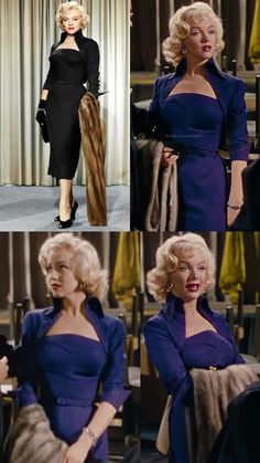 marilyn monroe in blue dress and fur stoler on the set of mad about town