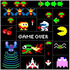 an old school video game pixel art poster with the words game over written on it