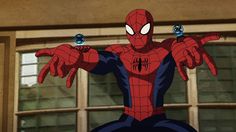 spider - man from the animated series, with his hands out and eyes wide open