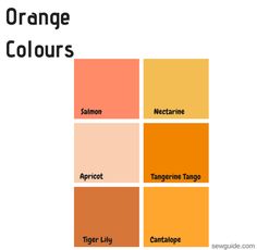 an orange and yellow color scheme with the words orange colours in different colors on it