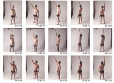 multiple pictures of a man with no shirt doing different poses