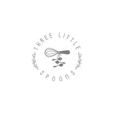 the logo for three little spoons is shown with olives and whisks