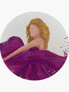 a painting of a woman in a purple dress with her arms wrapped around her body