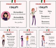 four different types of italian words and phrases for children to use in their language classes