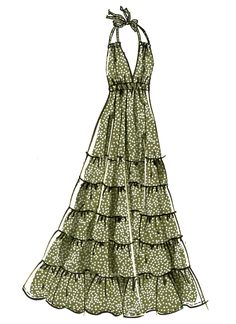 a drawing of a dress with ruffles on the bottom and straps at the waist