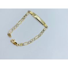 Real 10k Gold Bracelet Id Figaro Kids 6.5 Inch Baby / Toddler / Girl / Boy Hollow Figaro Bracelet Yellow Gold With White Gold Diamond Cut The Link Is Figaro Approximately 4.3mm Wide New Jewelry Pulsera En Oro De 10 K De Oro 6.5 Pulgadas De Largo Y 4.3 Milmetros De Ancho Brasalete Con Placa En Eslabn Figaro Pulsera De Beb / Nio O Nia Sku 42528 Rectangular Gold-plated Bracelet For Gift, Flexible Gold-plated Bracelet, Adjustable Yellow Gold-plated Name Bracelet, Baby Boy Bracelet Gold Kids, Tarnish Resistant Gold-plated Yellow Gold Bracelet, Kids Accessories Jewelry, 10k Gold, White Gold Diamonds, Kids Accessories