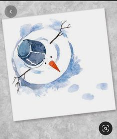 a watercolor painting of a snowman with a carrot on his nose