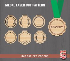 medal laser cut pattern with different designs and colors for the medal, medals, and ribbons