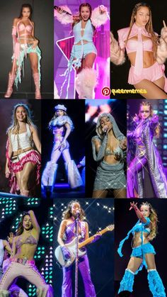 several pictures of women in costumes on stage