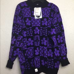 Nwt 90s Vintage Black And Purple Floral Pattern Pull Over Sweater By Classic Essentials, 80s Nwt Bright Color Grandma Sweater Condition New With Tags. Has Never Been Worn Or Washed. No Issues. Tag Size: 22w Or 3x Purple & Black Measurements Neck: 9” Shoulders: 26” Arm: 9”W X 17”L Chest: 24” Length: 27” Follow Us On Fb & Ig @Vintagepopandvice Vintagepopandvice.Com Light Brown Jeans, Brown Jean Jacket, Mens Light Jacket, Purple Floral Pattern, Plus Size Pullover, Grandma Sweater, Vintage Plus Size, Pull Over Sweater, Vintage Levis Jeans