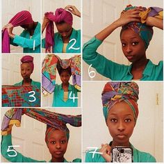 Scarf instructions Tie A Head Scarf, Tie A Turban, Head Wrap Styles, Afrikaanse Mode, Pelo Afro, African Head Wraps