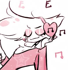 a drawing of a girl with musical notes on her head and pink dress holding a microphone