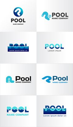 the logos for pool company are shown in blue and white, as well as an image of