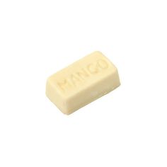 a white bar of soap with the word mango written in cursive writing on it