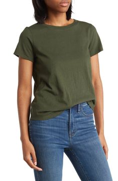 Madewell Vintage Crew Neck Cotton T-Shirt | Nordstromrack Everyday Plain Stretch T-shirt, Basic Solid Stretch T-shirt, Trendy Plain T-shirt For Everyday, Basic Green Everyday T-shirt, Solid Color Basic Cotton T-shirt, Green Stretch Cotton T-shirt, Casual Solid Color T-shirt For Everyday, Fitted Cotton T-shirt Basic Style, Fitted Cotton Basic T-shirt